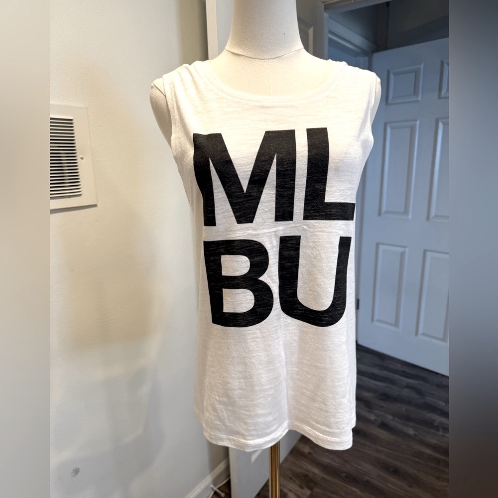 White Sleeveless Top with Black Lettering